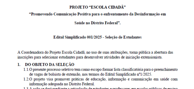 Resultado Edital simplificado 1/2025 – Escola Cidadã